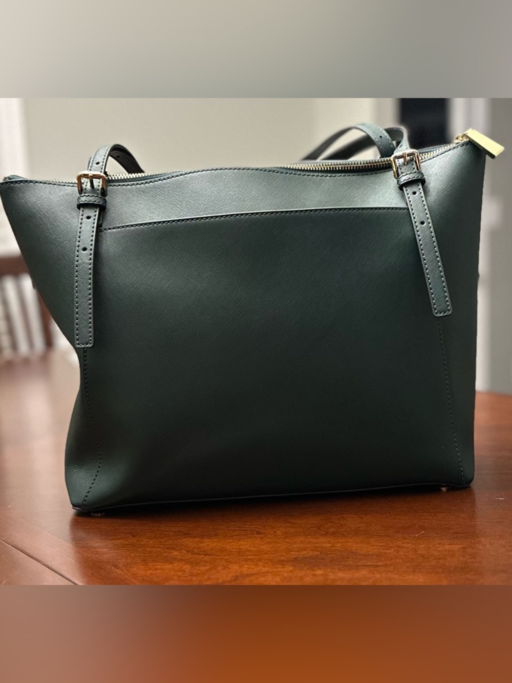 Michael Kors Green Saffiano Leather Tote Gold Hardware MK Charm - Picture 3 of 12